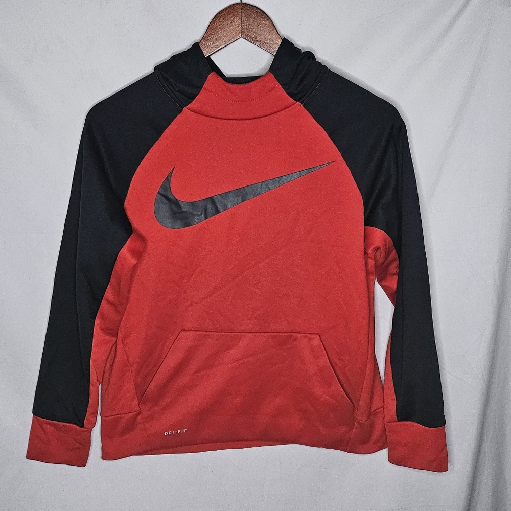 Youth Boys Nike Dri Fit Red and Black Pullover Hoodie Swoosh Logo Pocket Size L